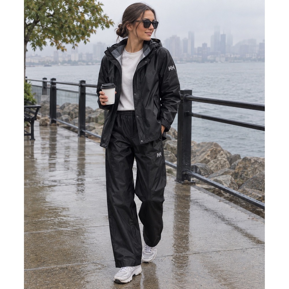 Helly Hansen Black Waterproof Rain Set Jacket and Pants Size 14 164